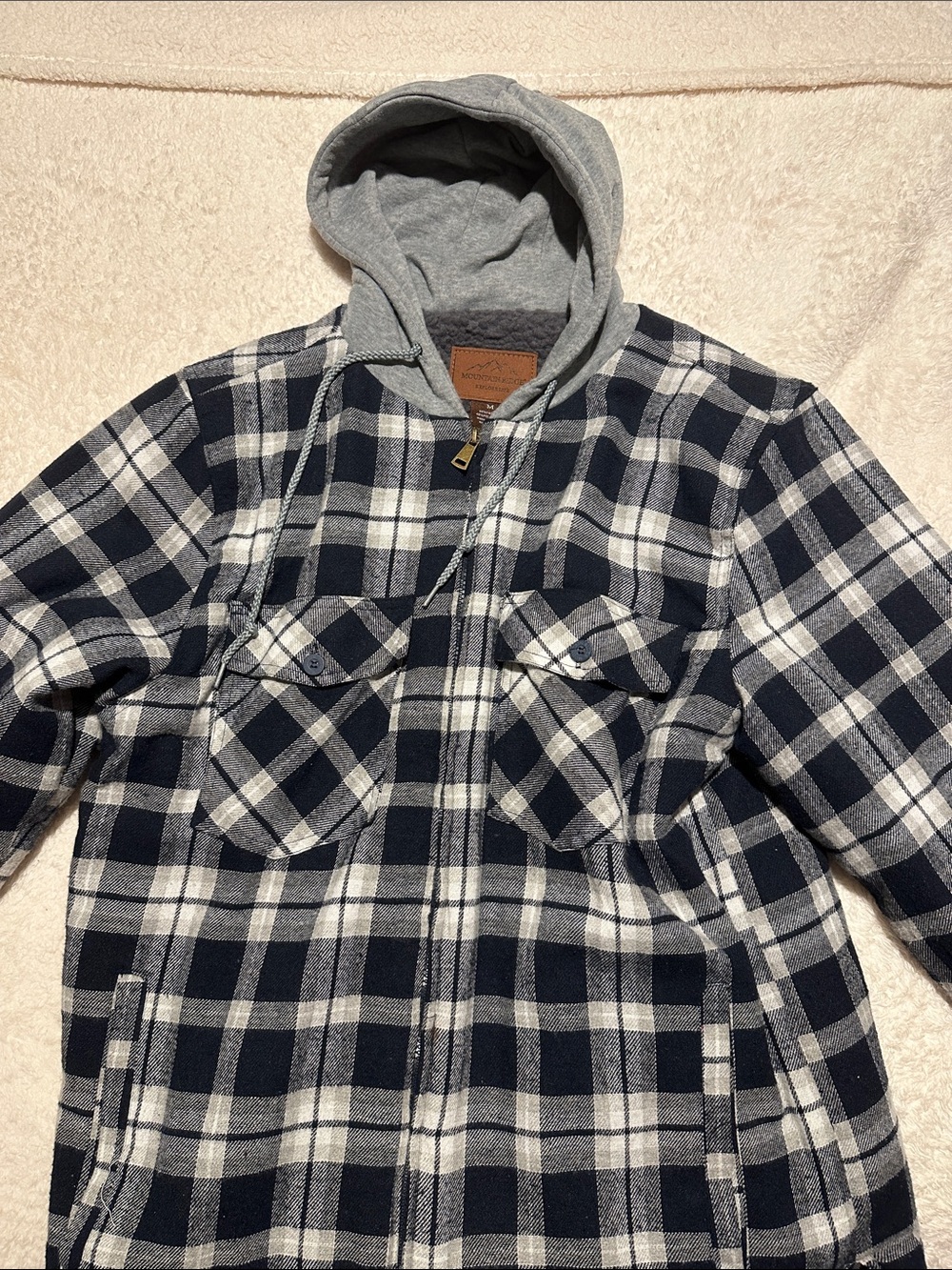Men's Plaid Hooded Shirt Jacket - Navy & Gray